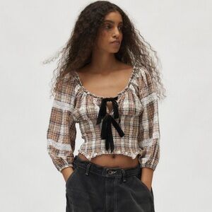 NWT Urban Outfitters Kimichi Blue Marley Long Sleeve Check Blouse